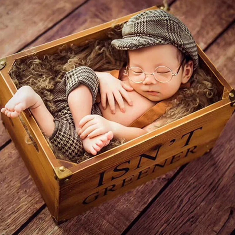 Ylsteed 2 Pieces Newborn Boy Photography Outfit Little Gentlemen Overalls Baby Plaid Suspenderants Casquette Set