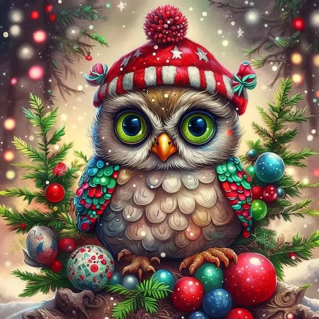 

Sunature AB Diamond Painting Art Full Square Round Drills Christmas Owl Diamond Painting Kits (5-10 AB Colors)