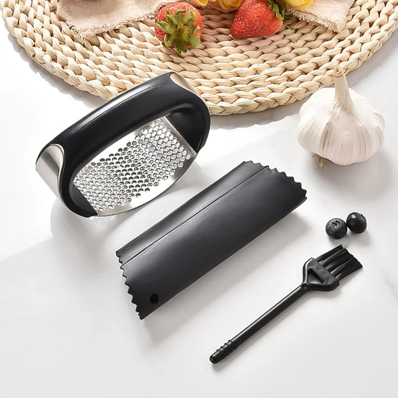 3Pcs/Set Manual Garlic Presser Curved Garlic Grinding Slicer Chopper Stainless Steel Garlic Presses Masher Kitchen Accessories