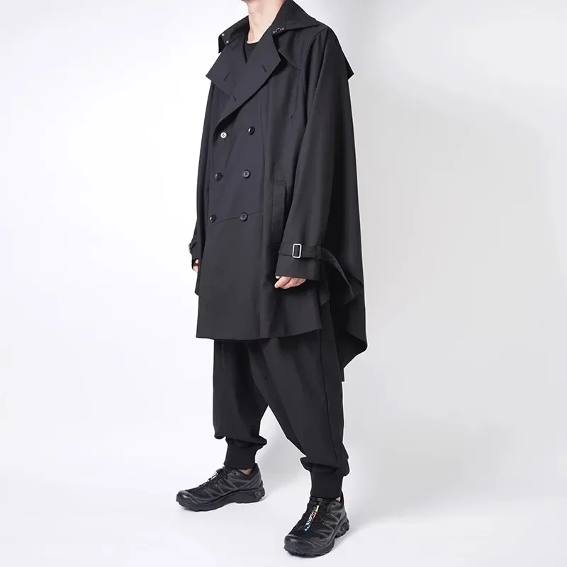 YOJI OOAK سترة واقية يابانية أصلية بأكمام خفاش داكنة ماركة تايد للرجال تصميم معطف عباءة