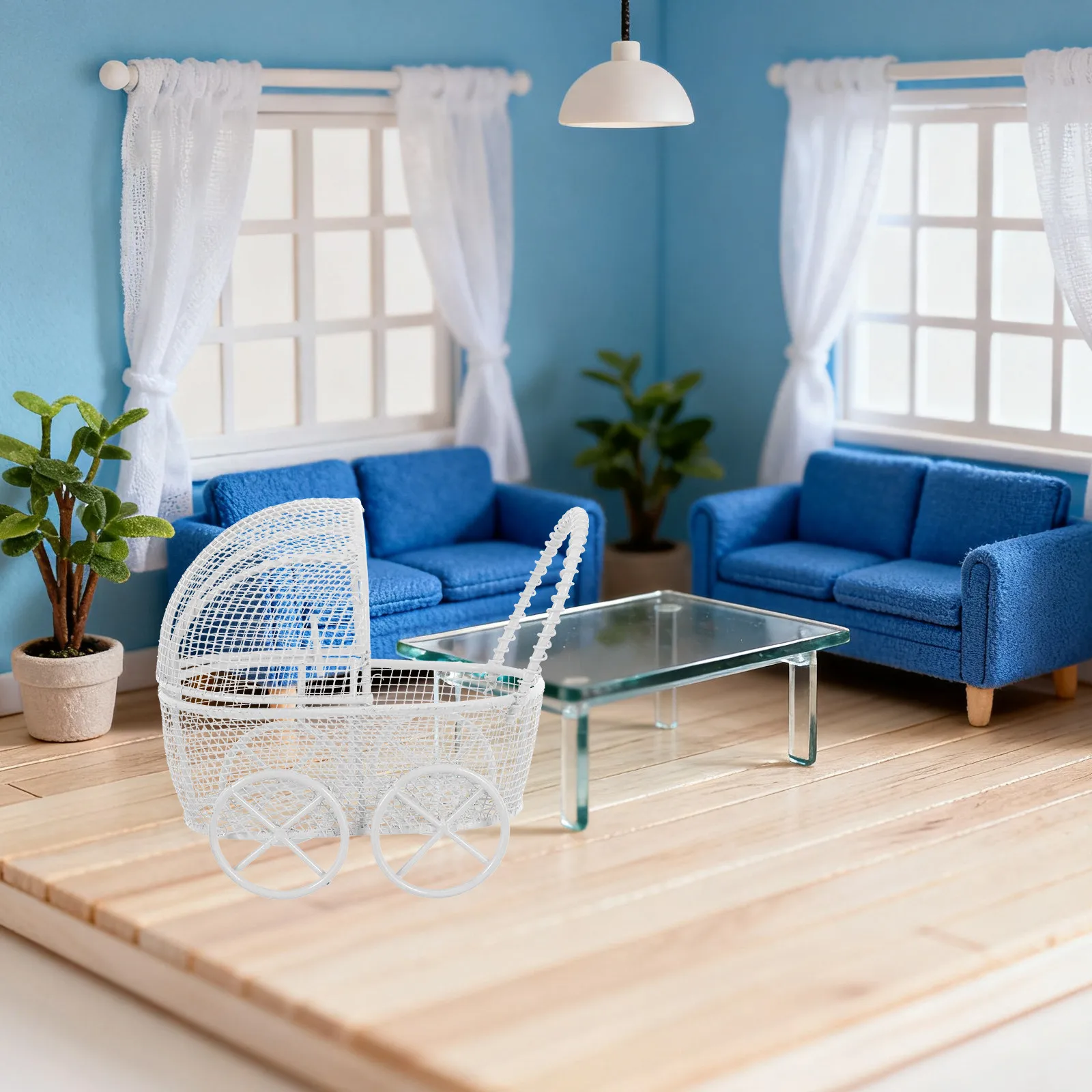 

Набор из 4 миниатюрных детских колясок-трансформеров, высокореалистичные, для игр в притворство, декор для кукольного домика, небесно-голубой