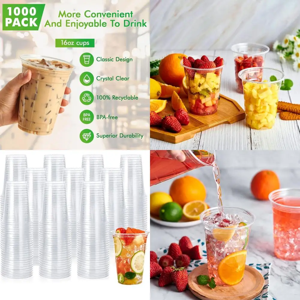 

16 oz Clear PET Plastic Cups, 1000 Pack, Ideal for Cold Beverages like Ice Coffee, Smoothies, and Sodas
