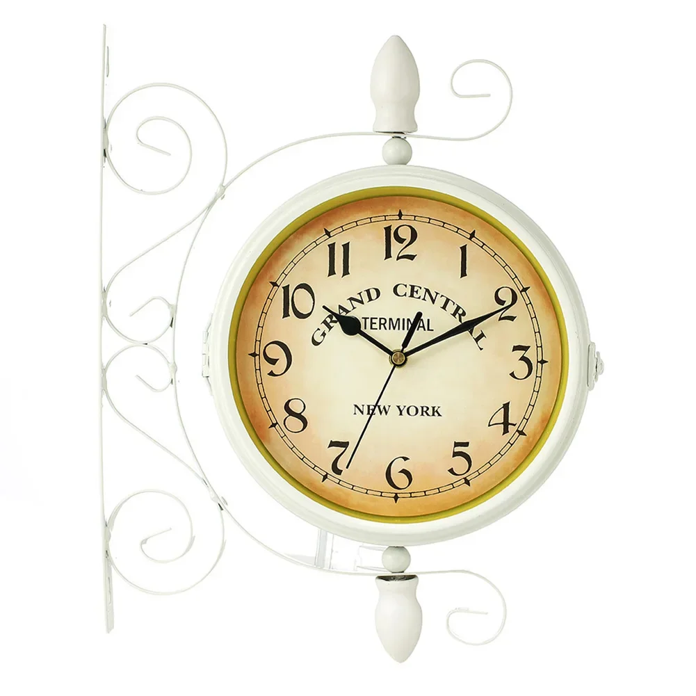 European Home Office Wall Clock, Double Sided Design, Retro Decor Ornament, 36cmX28cmX8 5cm, Wrought Iron+Glass