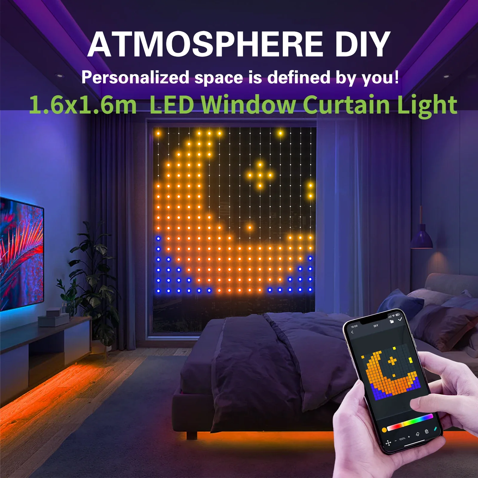 5V USB WS2812 IC RGB LED tenda per finestra luce Smart APP Control Dream Color Fairy Light per Holiday Football Party Outdoor Decor