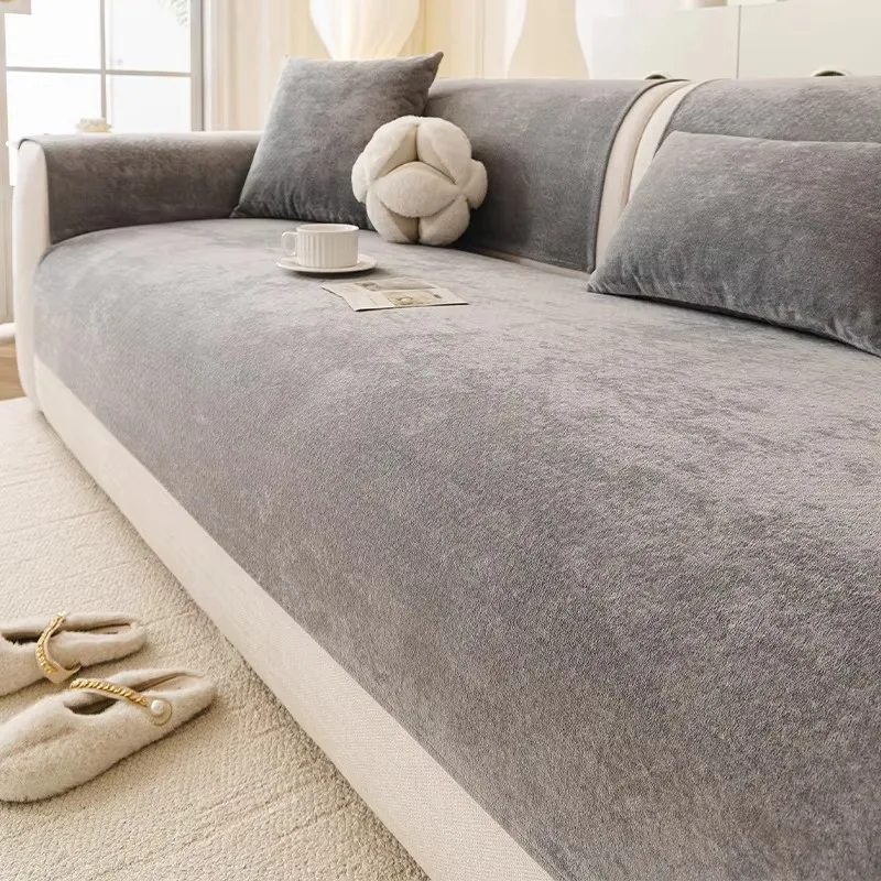 Solid Color Cloud Velvet Couch Cover, Luxury Modern Style, Soft Skin-friendly Waterproof Non-slip Sofa Seat Pad