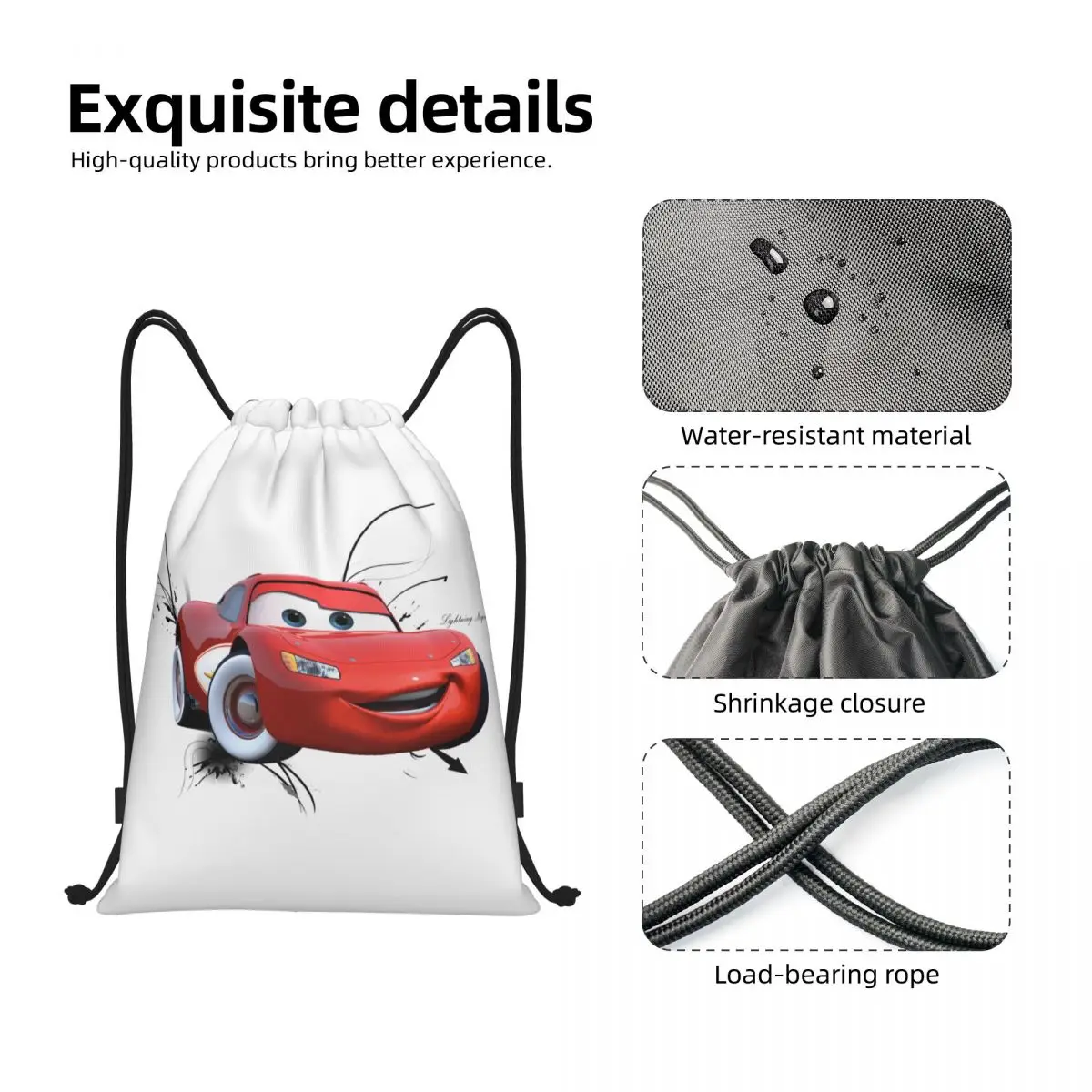 Custom Lightning Mcqueen Cars Drawstring Backpack Women Men Gym Sport Sackpack Portable Cars Training Bag Sack