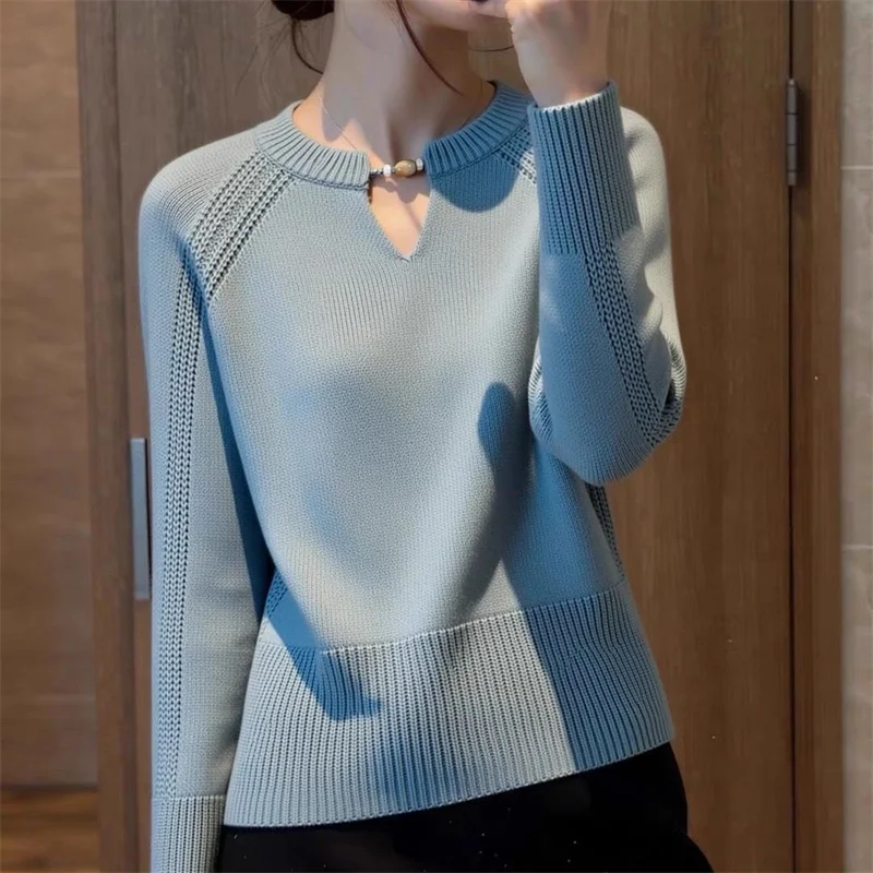 

Женский свитер-пуловер из трикотажа с бисерным декором, весна-осень-зима 2026, новинка, с нижней рубашкой-топом, для создания стильного образа