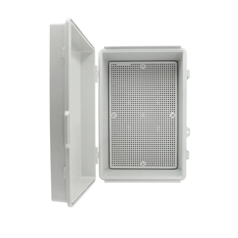 IP67 One Piece 300x200x130mm Waterproof Electrical Junction Box With Off-white Hinged Cover With Stainless Steel Wall Brackets