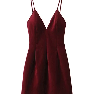 Roter Samt Dumbbell Velvety Kleid mit v -sleeveless modischen Ausschnitt elegante Taille Cinching French Kleiderkleider Kleider Frauen Frauen 8 Hauptverkäufe kurzes rotes Rundkleid - №5