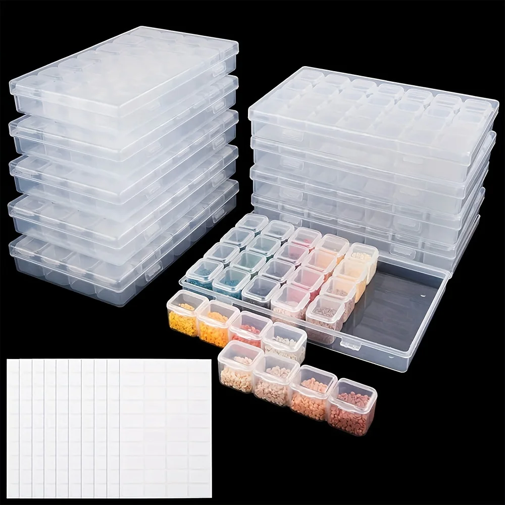 2pcs transparent desktop organisers, each containing 56 compartments, ideal for storing small parts. Perfect for office desks an
