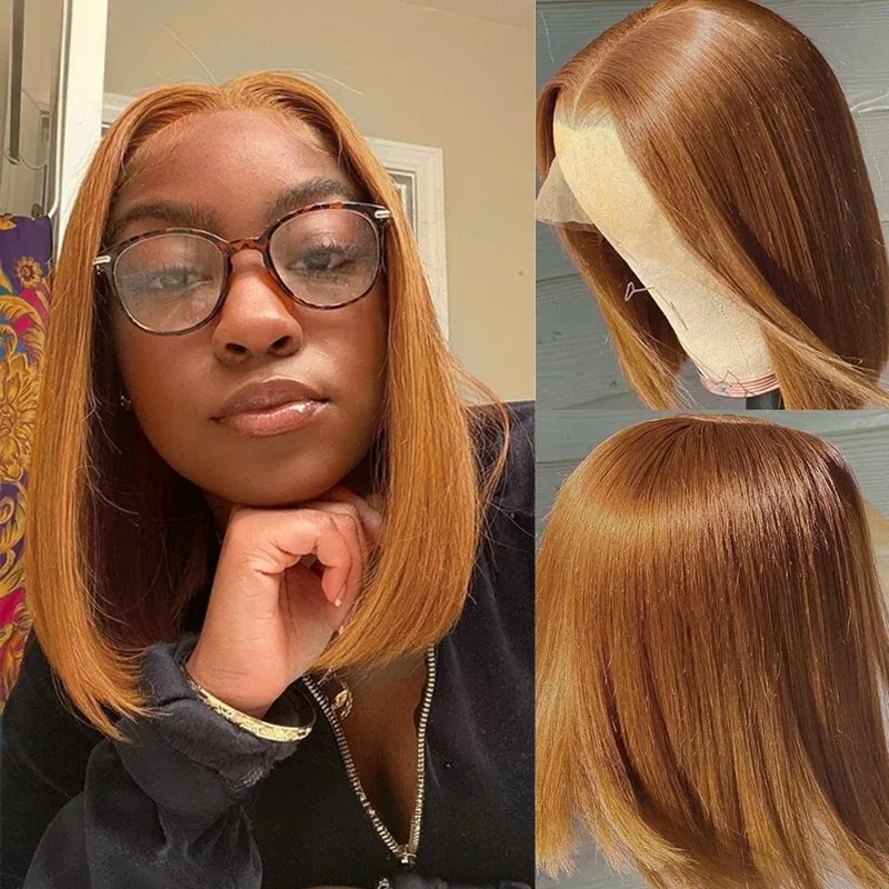 

13x4 HD Lace Front Short Bob Wigs 12 Inches Light Brown Straight Lace Frontal Wigs 180 Density Synthetic High Quality For Women