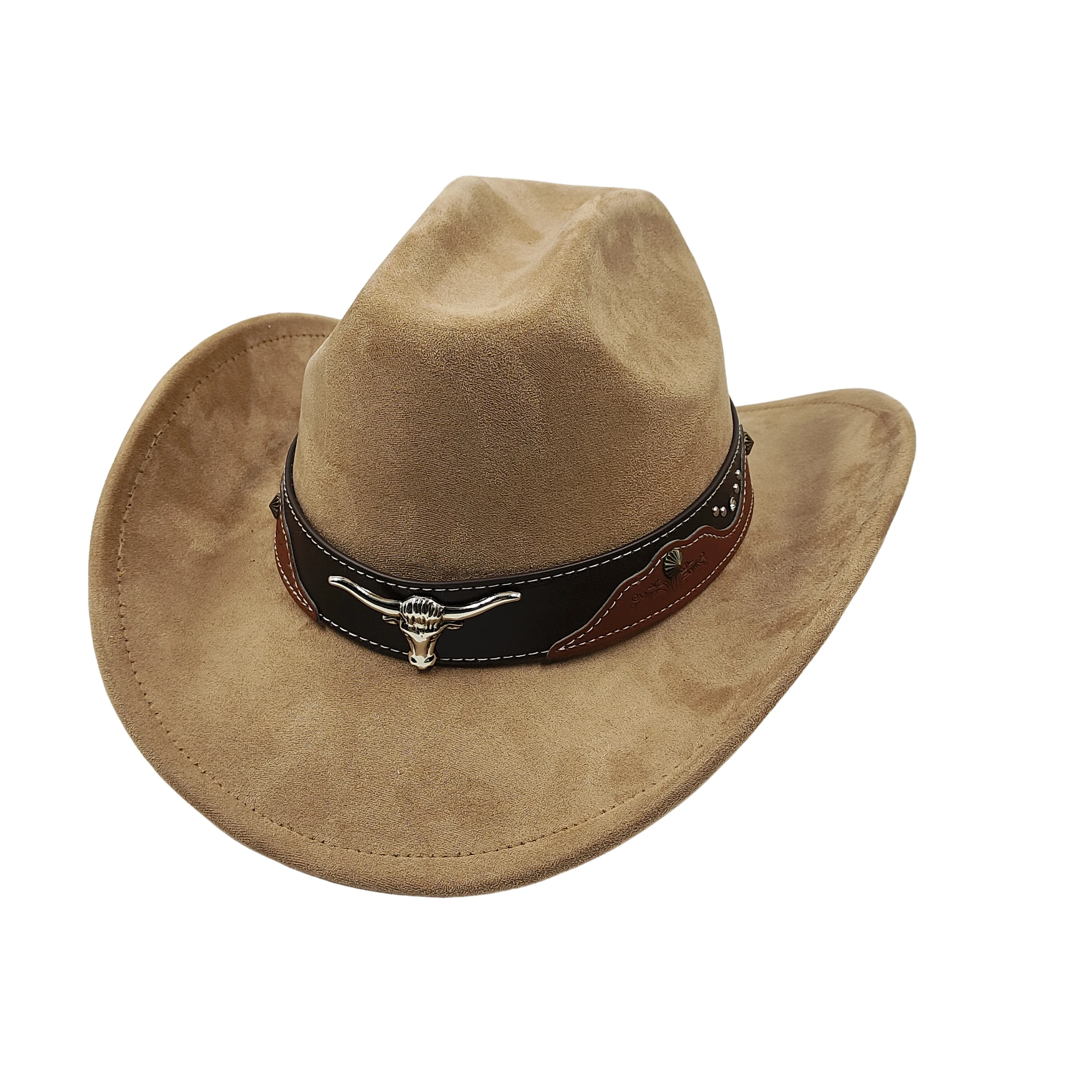 Krowa głowa Pasek Zamsz Skóra 7.5CM Western Cowboy Fedora Kapelusz Damski Męski Kościół Jazz Kapelusz Moda Podróż Impreza Kapelusz Denim Kapelusz