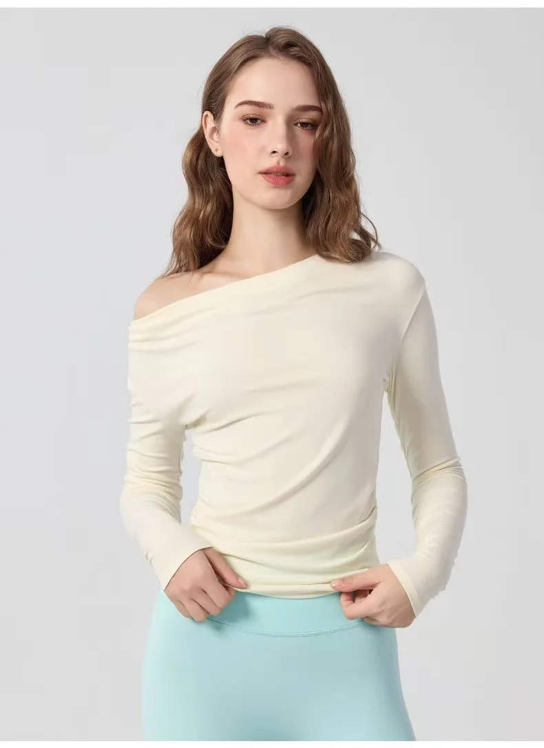 Neues Herbst-Langarm-Yoga-Gym-Workout-Oberteil, feminines One-Shoulder-Top, schlanke Sport- und Fitness-Trainingskleidung für Laufen und Pilates – Detail 16