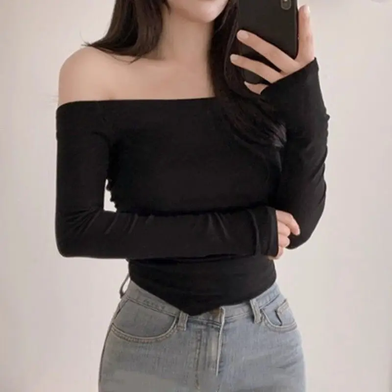 

Футболки с длинными рукавами, женские хлопковые топы большого размера, свободная посадка, дышащая ткань, стильная лоскутная ткань, удобная черная осенняя вечеринка