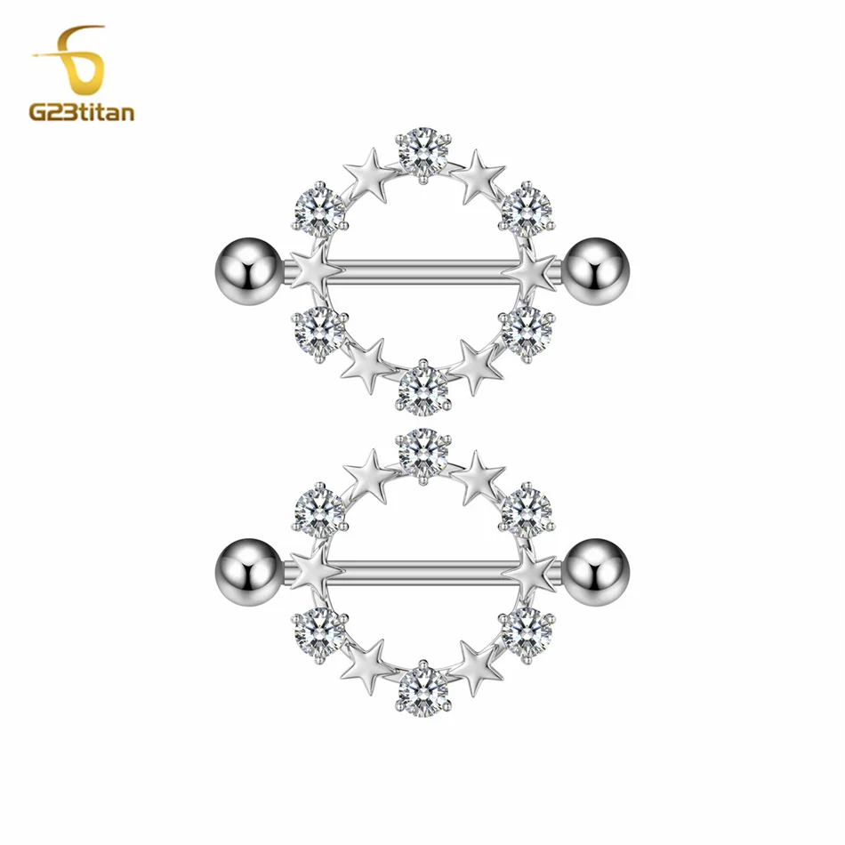 2pcs 14G Titanium Barbell Nipple Ring Copper Hoop Get Zircon Circle Hypoallergenic Piercing Women Body Jewelry Sexy Accessories