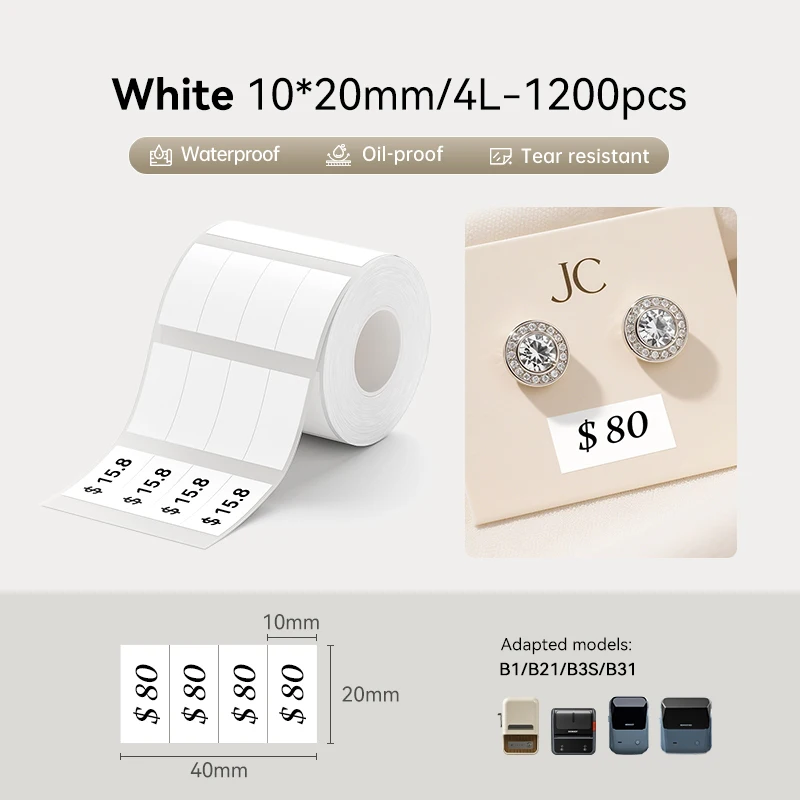 6 Rollen Niimbot Thermisch Labelpapier Wit/Transparant Zelfklevend Anti-Olie Scheurbestendig Label voor B1/B21/B3S/B31 Printer