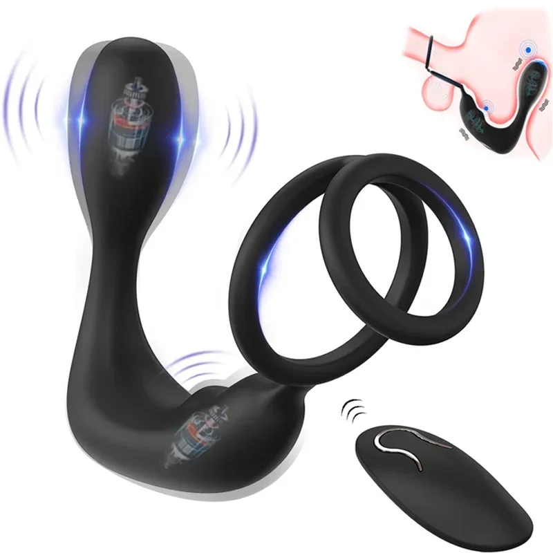 Masculino massageador de próstata vibratório anal plug com anel peniano atraso ejaculação masturbador brinquedos sexuais vibrador vibração anal para