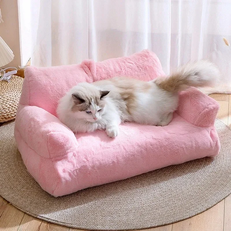 Cat Bed Sofa Winter Warm Pet Sleeping Cushion Detachable Plush Kitten Dog Kennel Non-slip Mats Puppy House Basket Supplie