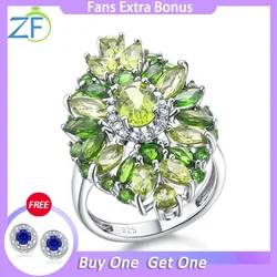 GZ ZONGFA Crystal Natural Stone Peridot Eternity Ring 925 Sterling Silver Chrome Diopside Gemstone for Women Luxury Fine Jewelry