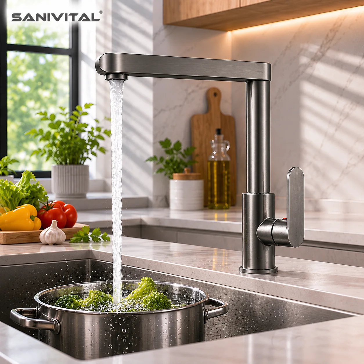 sanivital-gunmetal-kitchen-faucet-360°-swivel-spout-single-handle-sink-mixer-tap-with-g3-8-hot-cold-hoses