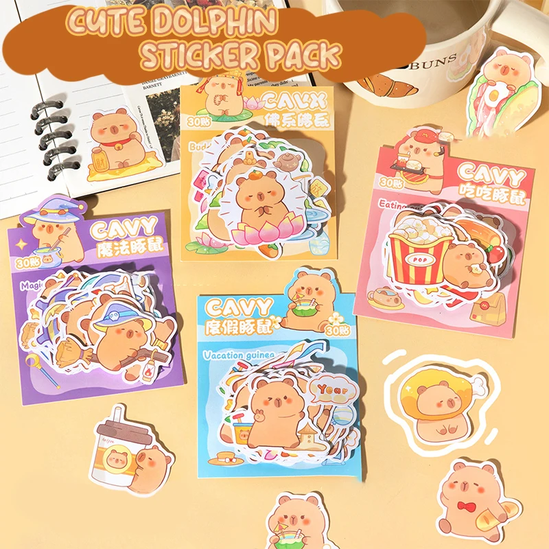 30pcs Cute Cartoon Capybara Stickers Kawaii Laptop Scrapbook Decoration Students Graffiti Decals Skateboard Laptop Sticker DIY