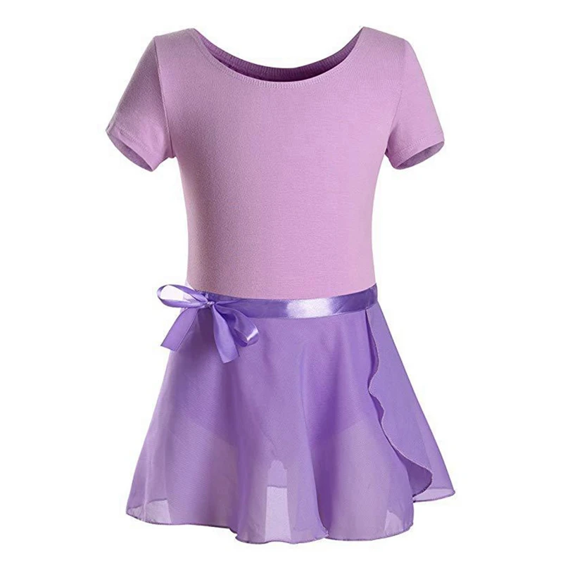 

3-10T Kids Short Sleeve Ballet Leotards Removable Shiny Dance Dress Crisscross Back Design Elegant Comfy Performance Dress