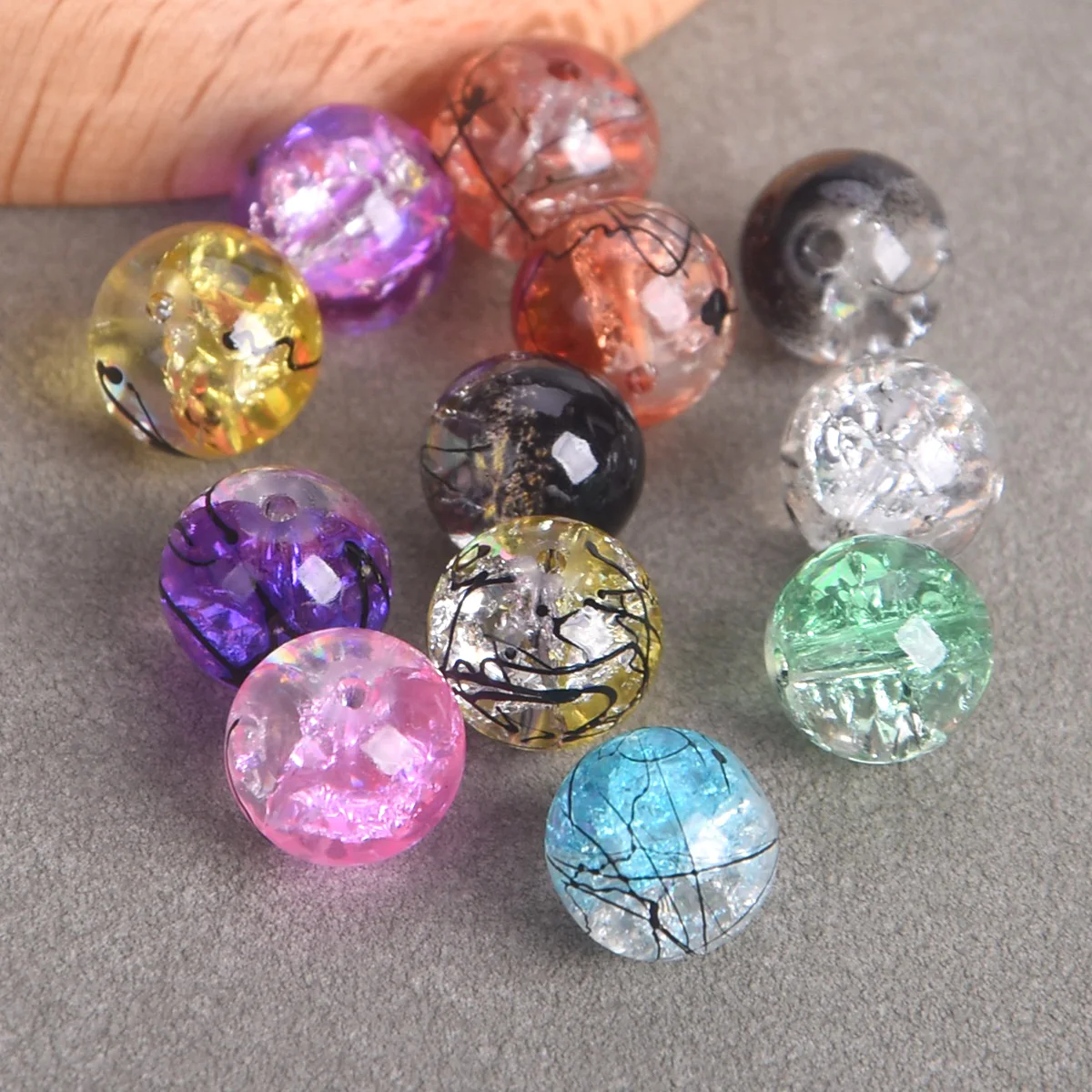 20PCS Crackled Crystal Glass Round 10mm Loose Crafts Beads Lot For Jewelry Making DIY Bracelet Findings