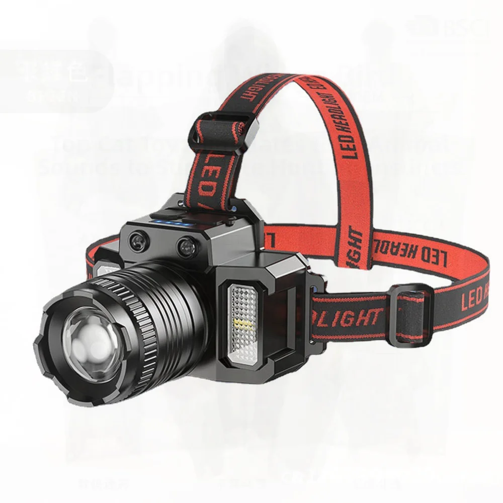 

USB Rechargeable LED Headlight for Outdoor Riding Night Running Light Induction Warning Light Red And Blue Strong Power Fishing