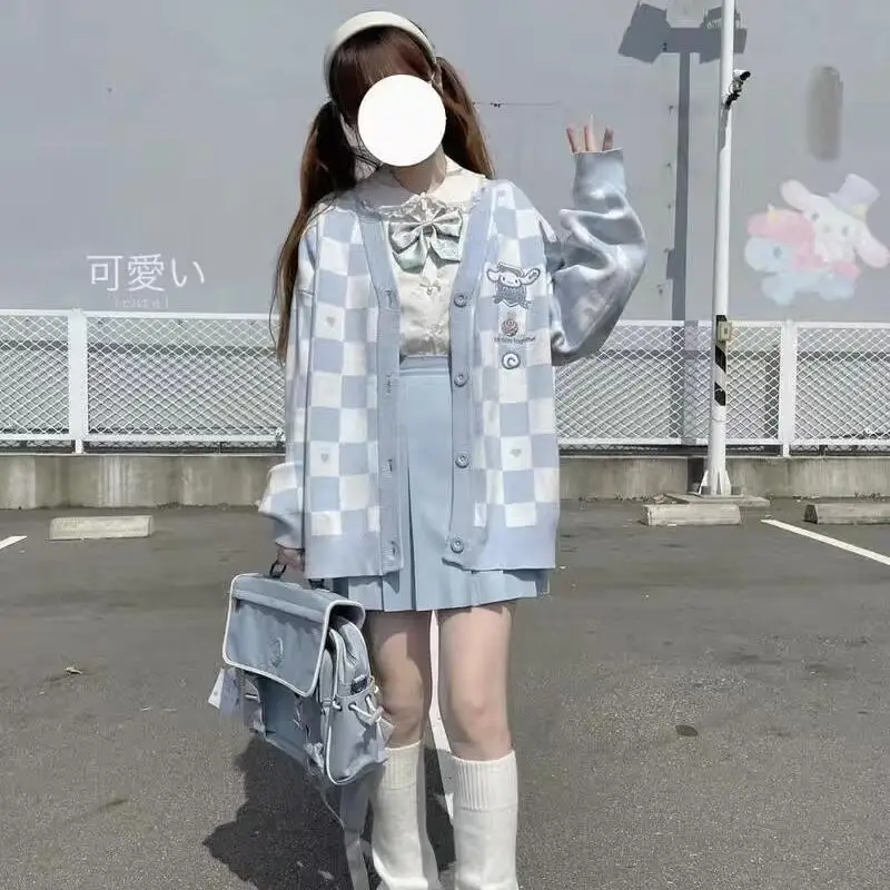 

Hot 2025 Yuguigou Checkerboard Sweater Cardigan Jk Uniform Embroidery College Style New Autumn Winter Loose Sweet Outerweartops
