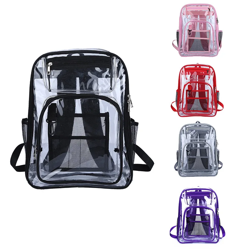 Mochila transparente de PVC para mujer, bolso escolar para adolescentes, estudiantes, hombres, aprobado por el estadio