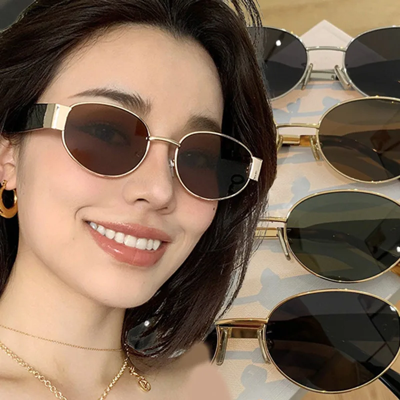 

Vintage Metal Frame Oval Sunglasses for Women Men 2024 Trends Luxury Brand Designer Fashion Punk Shades Small Uv-proof Eyewear