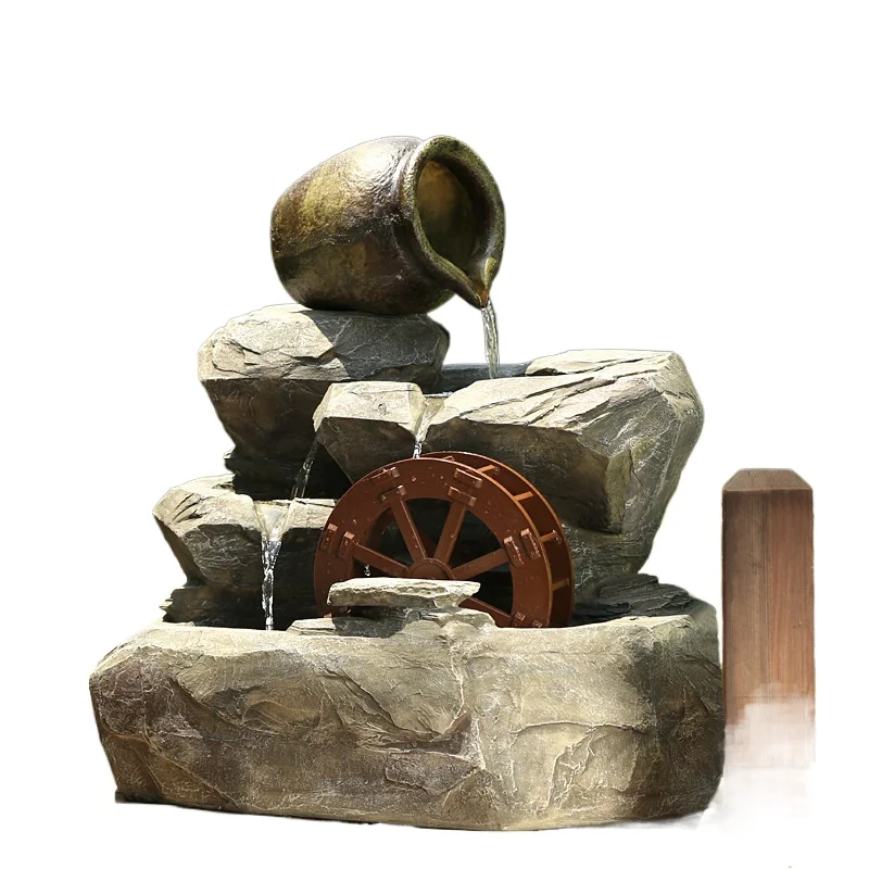 CX ceramic jar artificial hills, flowing water, fountain, and feng shui wheel, creative fish pond floor ornament