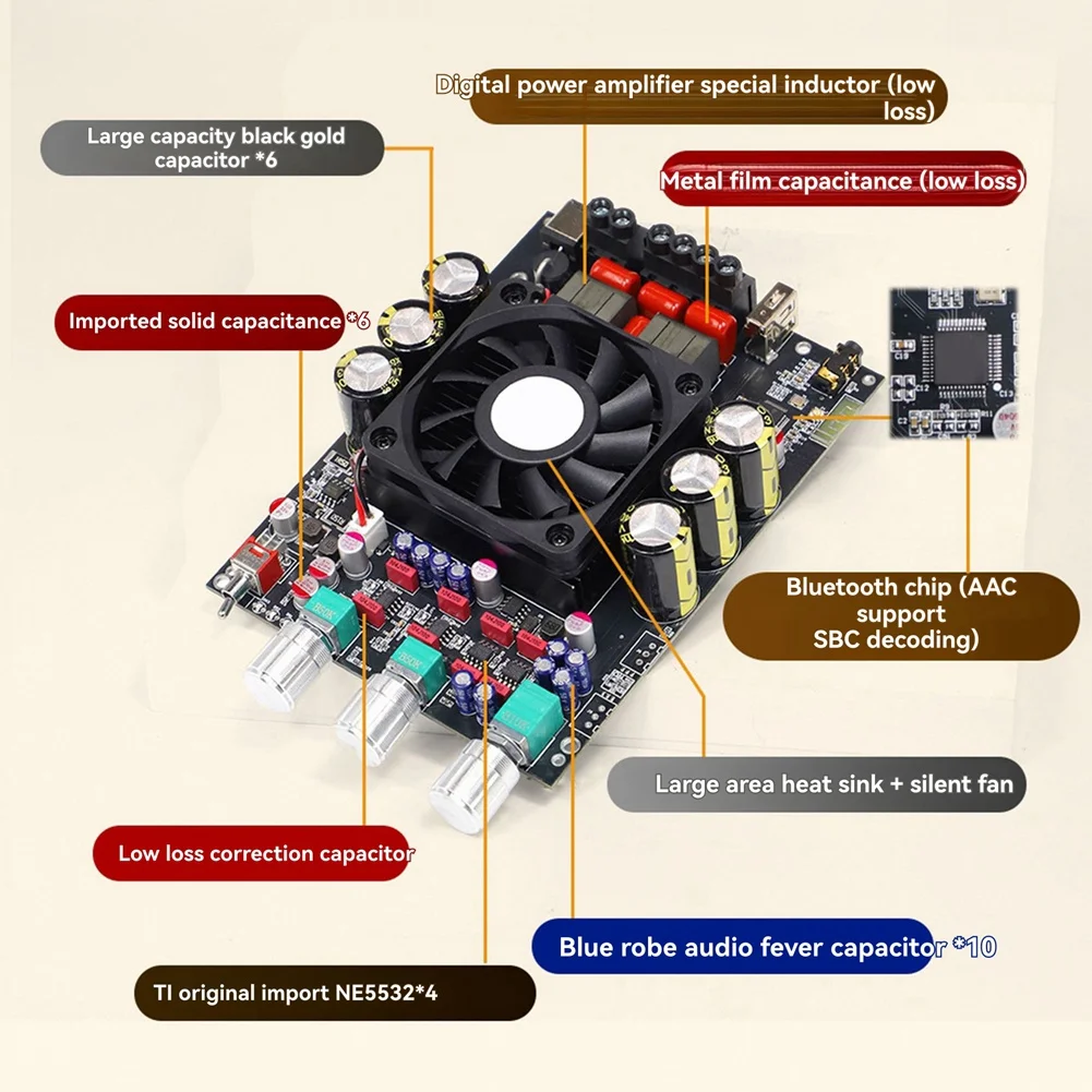 ABJF-T3002P Upgrade 300Wx 2 Bluetooth Digital Power Amplifier Board TPA3255 Potentiometer External Stereo Subwoofer High Bass