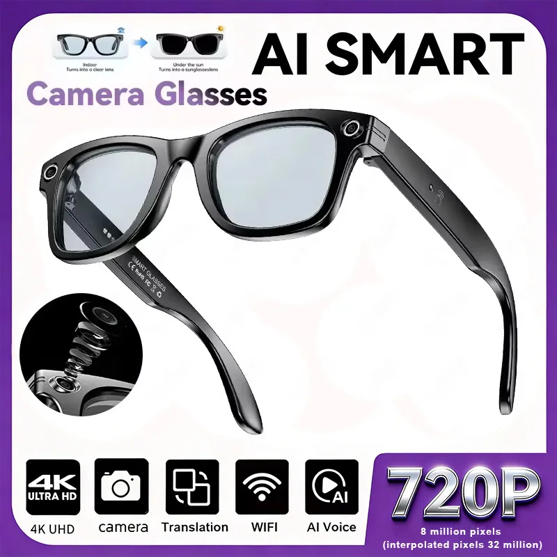 Nieuwe upgrade slimme bril met camera video-opname AI fotoherkenning Bluetooth oproepvertaling stemzonnebril heren dames