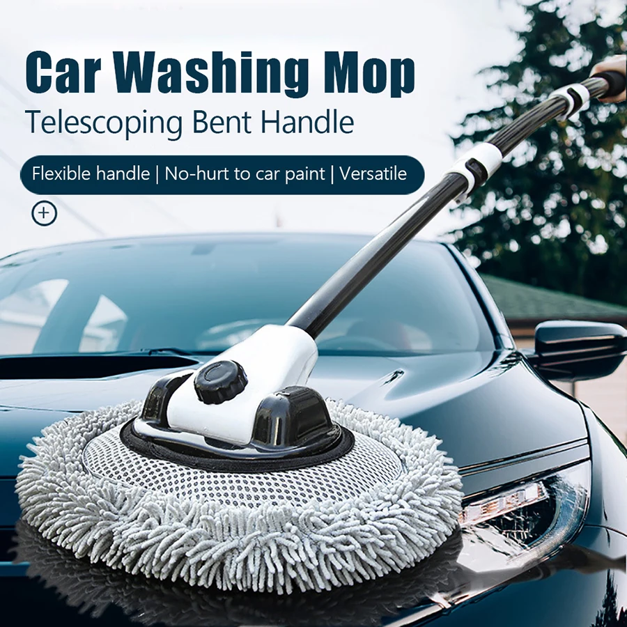 

15° Bend Car Washing Brush with Telescope Handle Chenille Microfiber Anti-scratch Cleaning Mop Detailing Tool for Car RV Truck