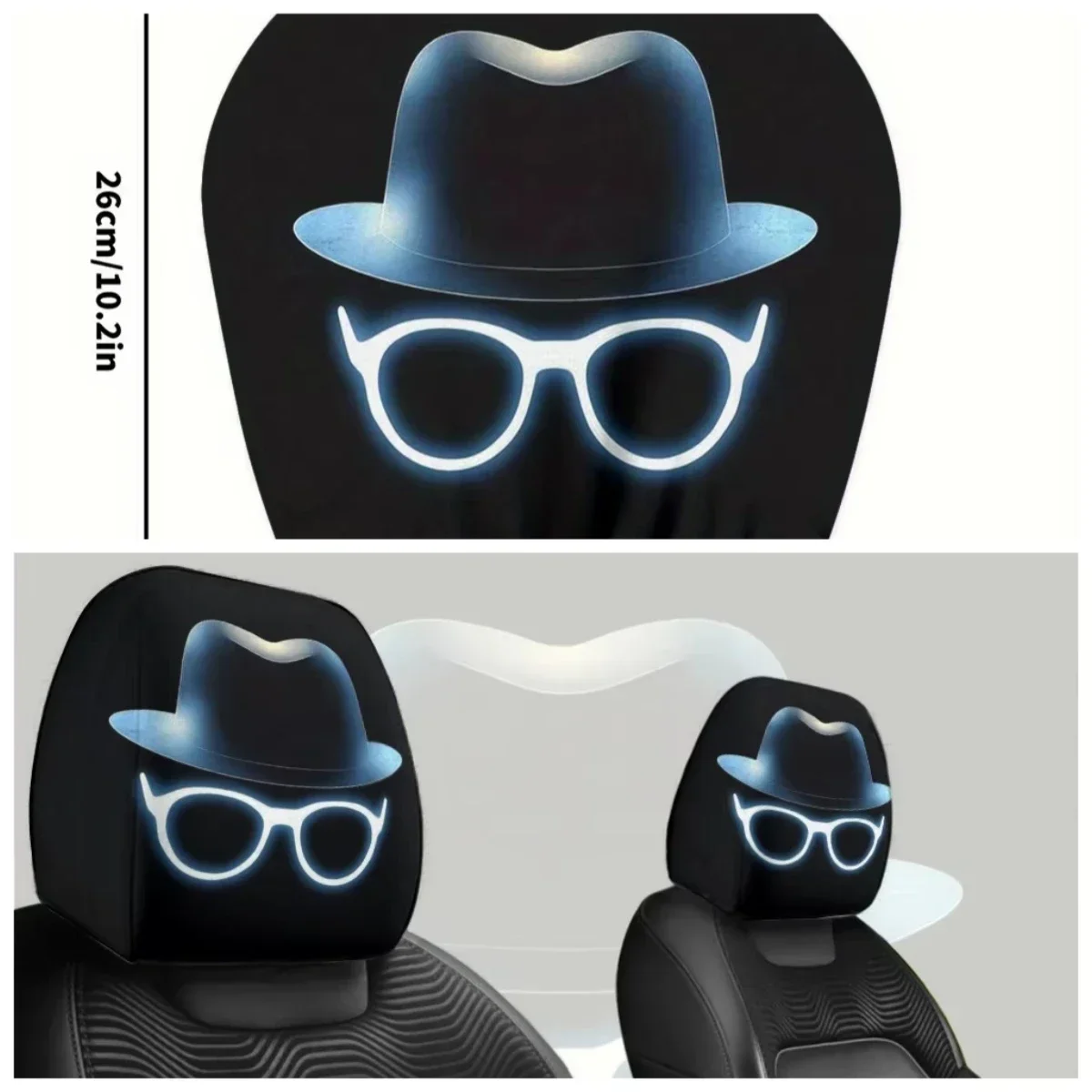 Valentines Day Gifts For Your Boyfriend Washable Neon Gentlemans Hat Pattern Breathable Car Headrest Cover Two Piece Set
