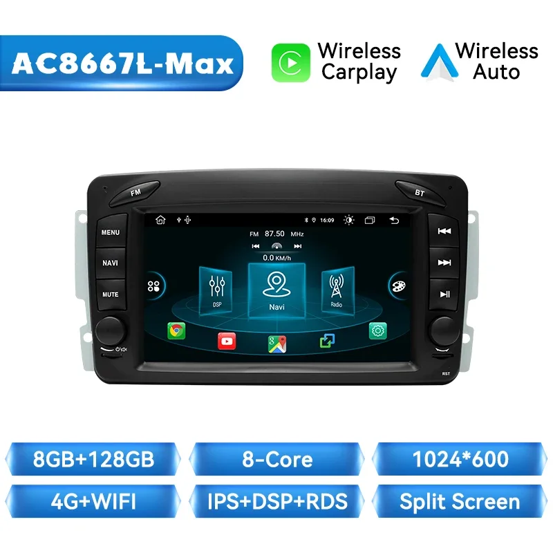 Draadloze Carplay Auto Mutimedia Speler Voor Mercedes/Benz/W209/W168/M/Ml/W208/W463/Viano/W639/Vito/Vaneo Android 14 4G Wifi