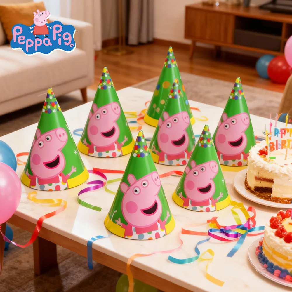 10 Stück Hasbro Peppa Pig Partyhüte Cartoon Papierhüte Foto-Requisiten Geburtstagsparty-Zubehör Tischdekorationen Spaßige Feier