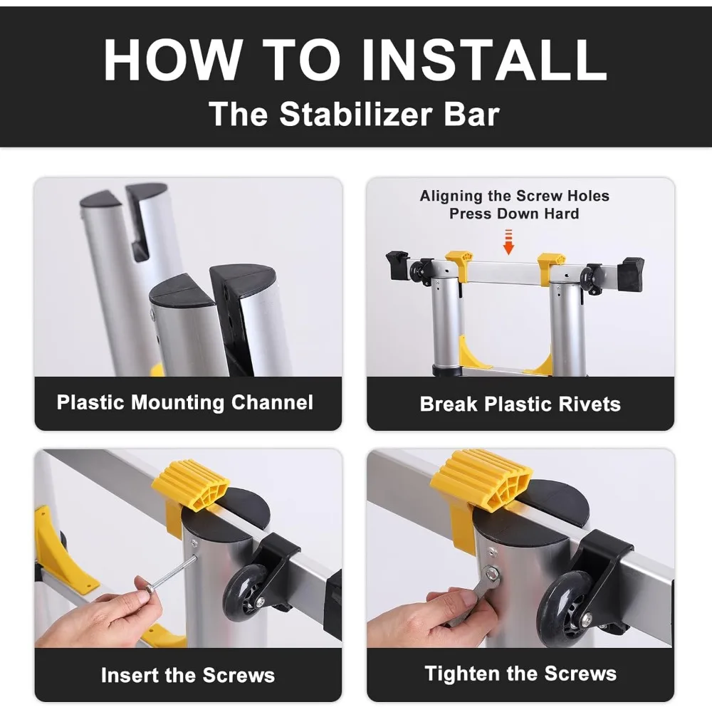 Escada telescópica de alumínio multiuso de 26,2 pés com barra estabilizadora, rodas e ganchos para extensão e uso dobrável