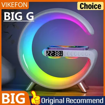 Wireless Charger Stand with Alarm Clock, Bluetooth Speaker & RGB Night Light