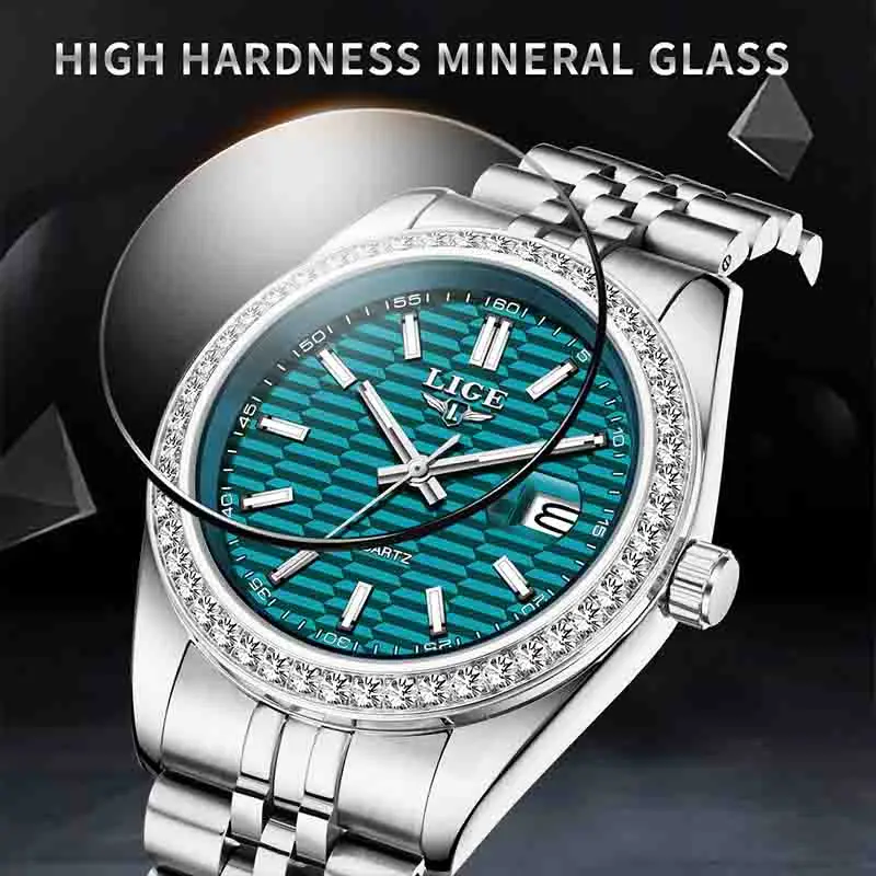 LIGE NEW Men's watches Luxury Fashion Quartz clock Stainless Steel Waterproof Luminous watches for men relogios masculino+BOX