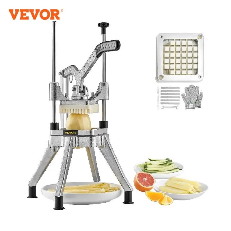 VEVOR Coupe-Frites Professionnel Manuel Coupe-Légumes Multifonction Commercial en Inox Lame de 1,27