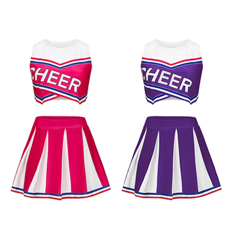 New adult Cheerleading Costume Cheerleader Outfit Sleeveless Zippered Tops with Pleated Skirt School Stage Performance Clothes