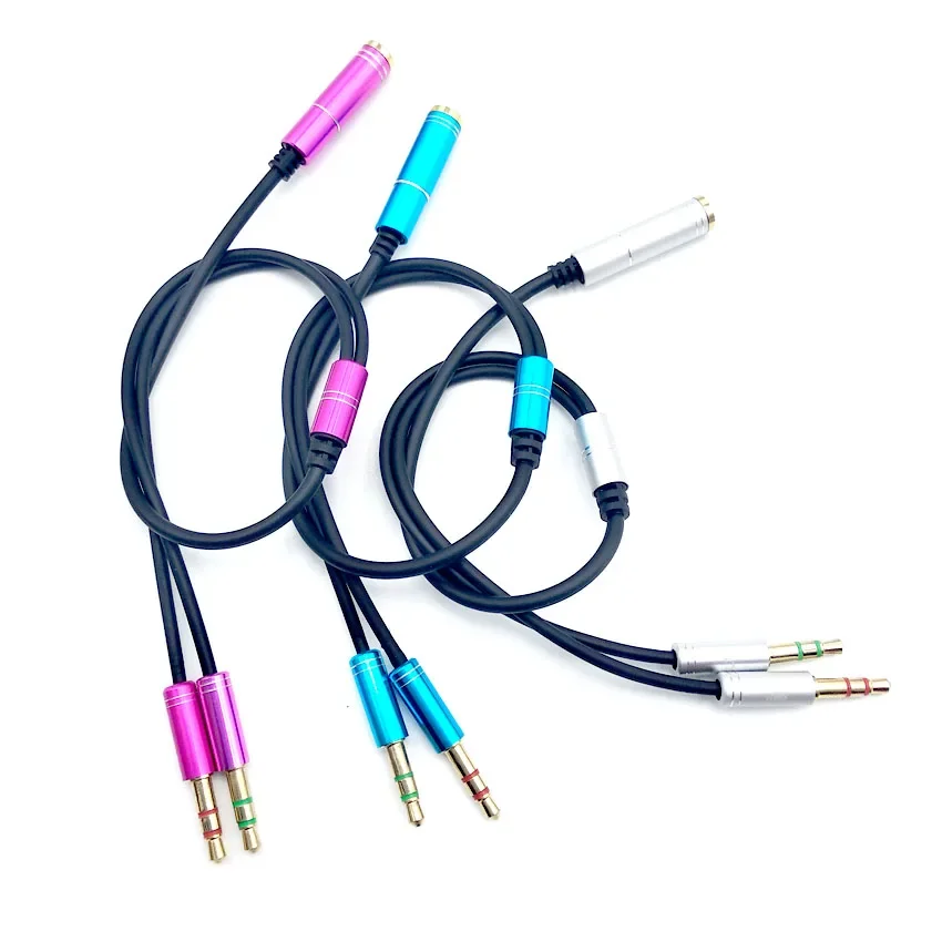 3.5 مللي متر تمديد سماعة محول محول كابل سماعة + هيئة التصنيع العسكري مقسم صوت Aux مهائي كابلات الحبل للكمبيوتر الكمبيوتر ميكروفون