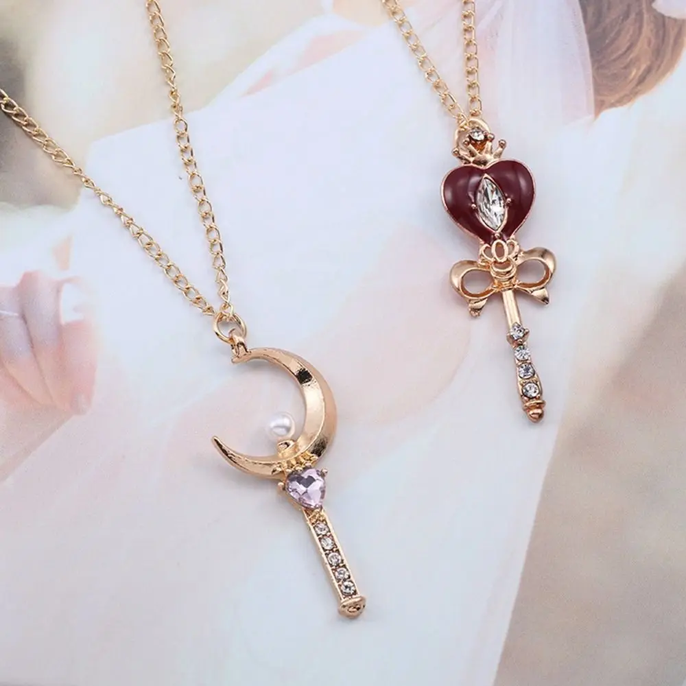 Cute Metal Anime Necklace Crystal Cosplay Props Magic Wand Crystal Necklace Jewelry DIY Cosplay Pendant Girl