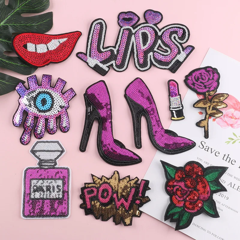 High Heels Lipstick Sequin Patches Ladies Perfume Women\'s T-shirt Bags Clothing for Patch Fashion Decor Applique Accessories