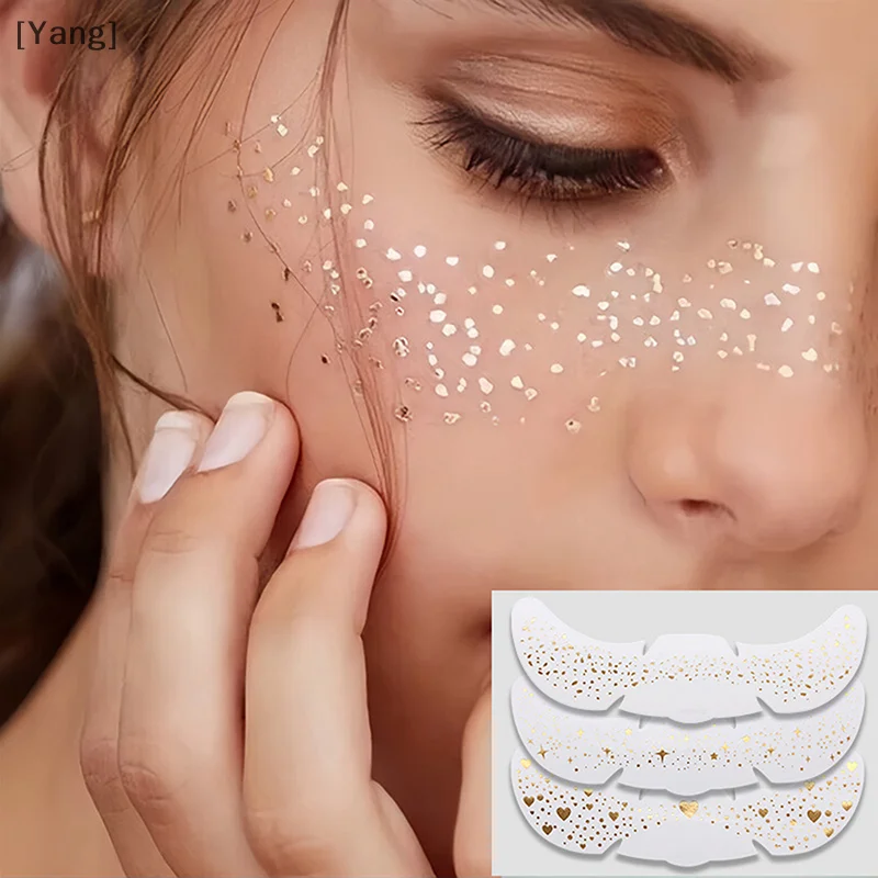 3 Blatt Heißpräge-Freckles-Make-up-Patches, metallische goldene gefälschte Sommersprossen, temporäre Tattoo-Aufkleber für Frauen, Gesichts-Make-up