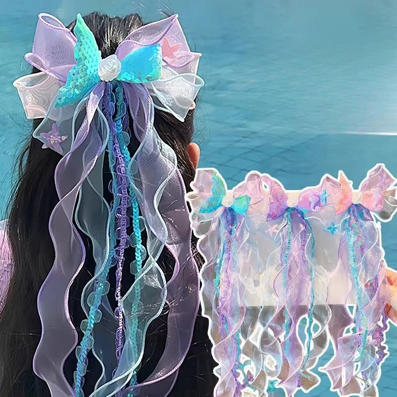 

Children Bow Mermaid Maiden Pearl Tassel Hair Clip Ear Hanging Girls Headwear Hair Clips for Girl Infant Hairpin 아기 머리핀 2025