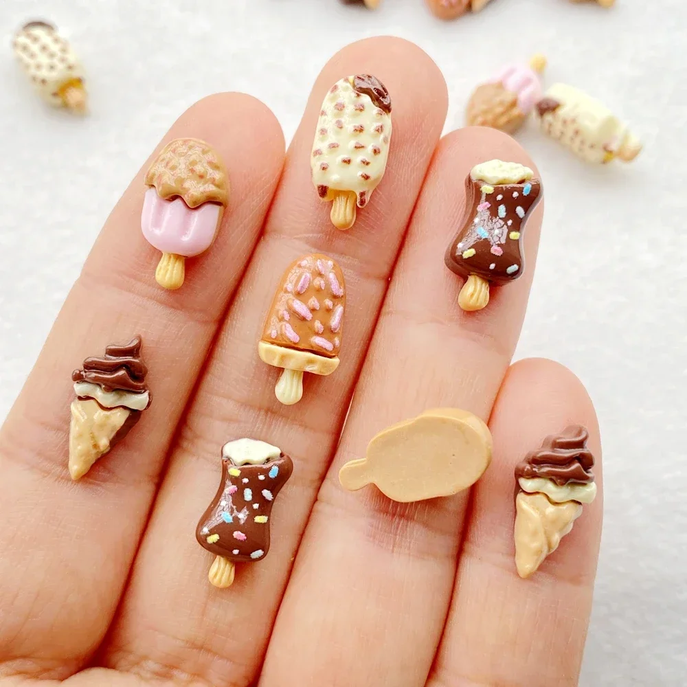 30Pcs Resin Chocolate Popsicles with Cute Cartoon Design - Perfect for Nail Art DIY and 3D Decorations