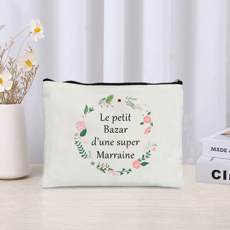 Wreath French Letter Printed Storage Cosmetic Bag Perfume Skin Care Products Sundries Makeup Bags Organizer Gift for Godmother